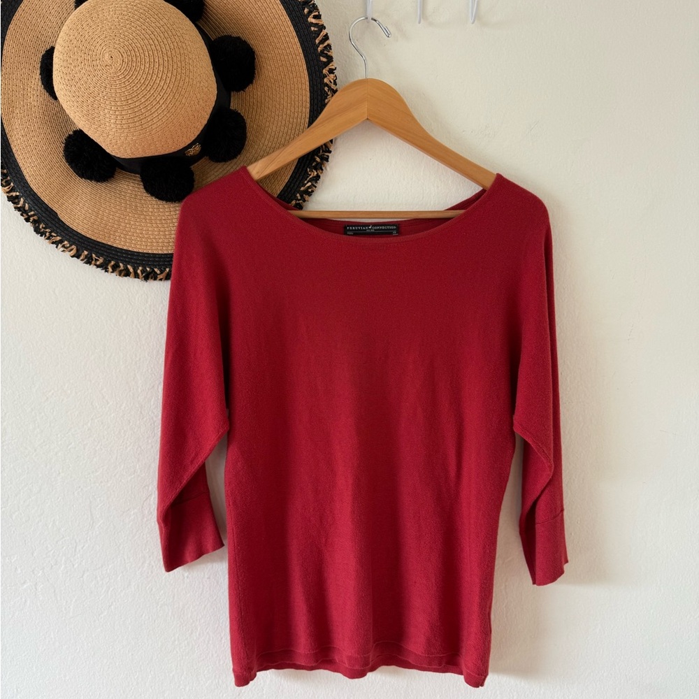 Peruvian Connection Red Pima Cotton Knit Dolman Sleeve Top Size XS